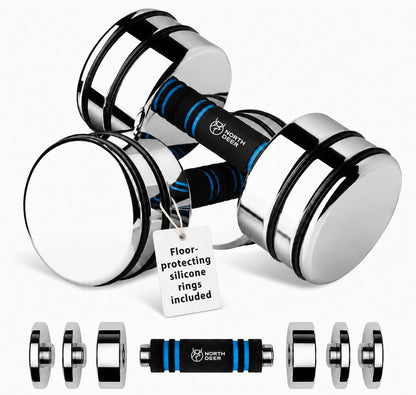 Steel Dumbbells Ultracompact & Adjustable Chrome Dumbbell with Foam Handles 5Lb 10Lb 15Lb 20Lb 30Lb 50Lb Home Gym Workout (Choice of Size)
